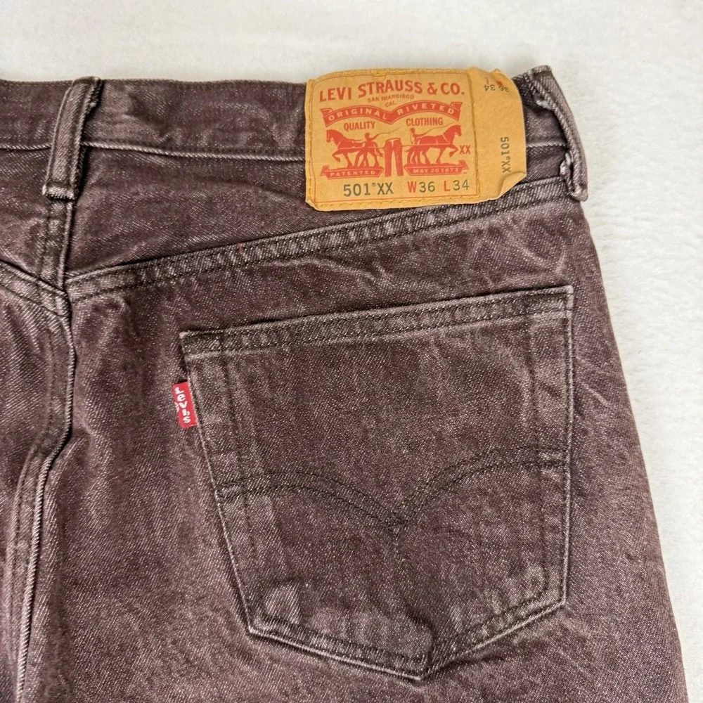 Vintage 90s Levis 501 XX Jeans Mens 36x34 Brown Plum Faded Button Fly Denim‎